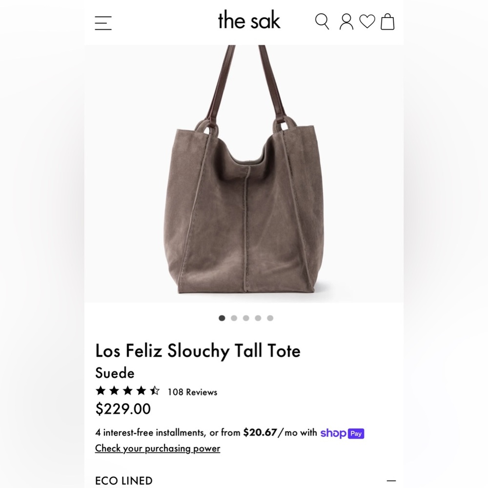 Sak “Slouchy Tall Tote” - barely used & in excellent condition.